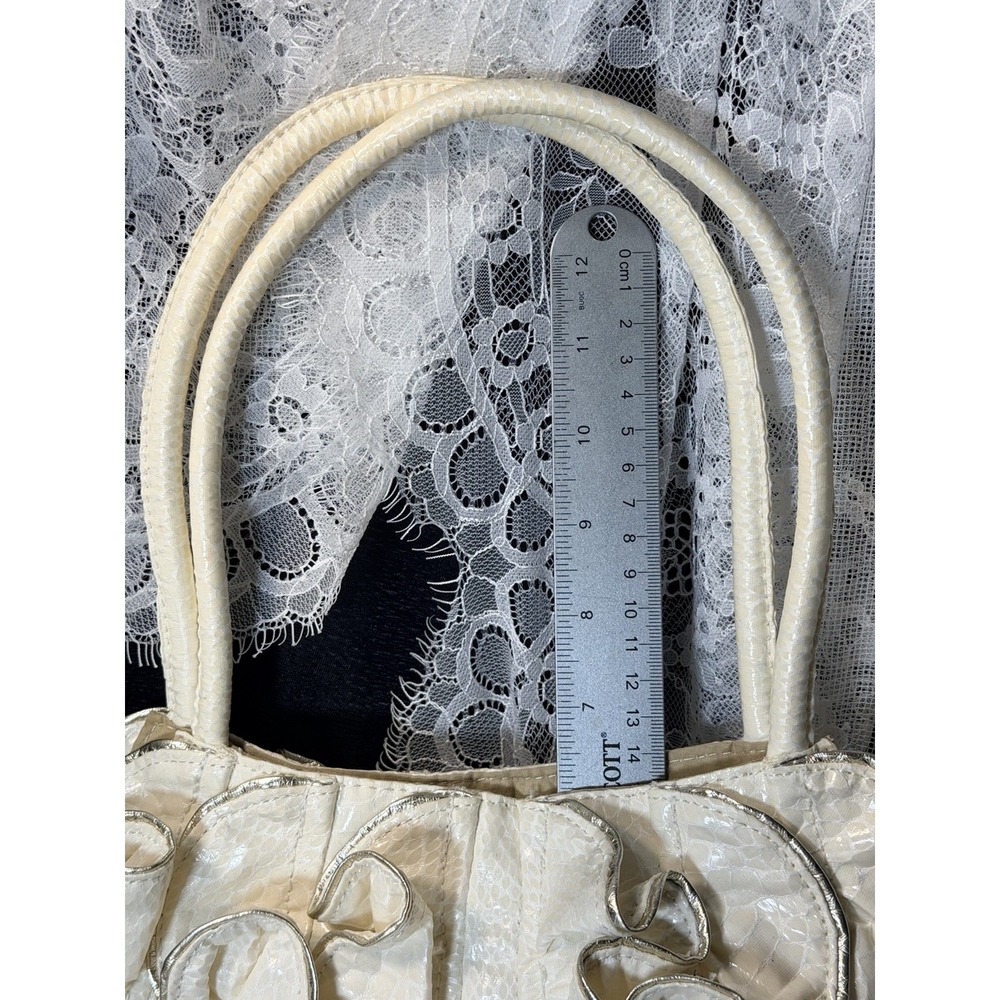SR SQUARED BY SONDRA ROBERTS LAYERED RUFFLES SNAKESKIN TEXTURE HANDBAG (A2958) - Picture 8 of 12